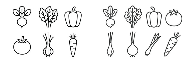 Vegetable icons set featuring fresh produce in vector design