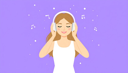 Woman listening to music headphones illustration