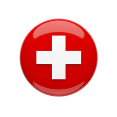 Obraz premium Glossy swiss flag emblem with white cross isolated on transparent background