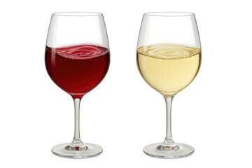 Swirling red and white wine in glasses on transparent background