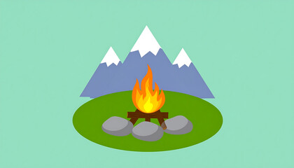 Campfire scene in mountains illustration
