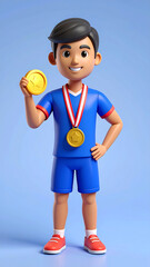 Cartoon boy holding gold medal