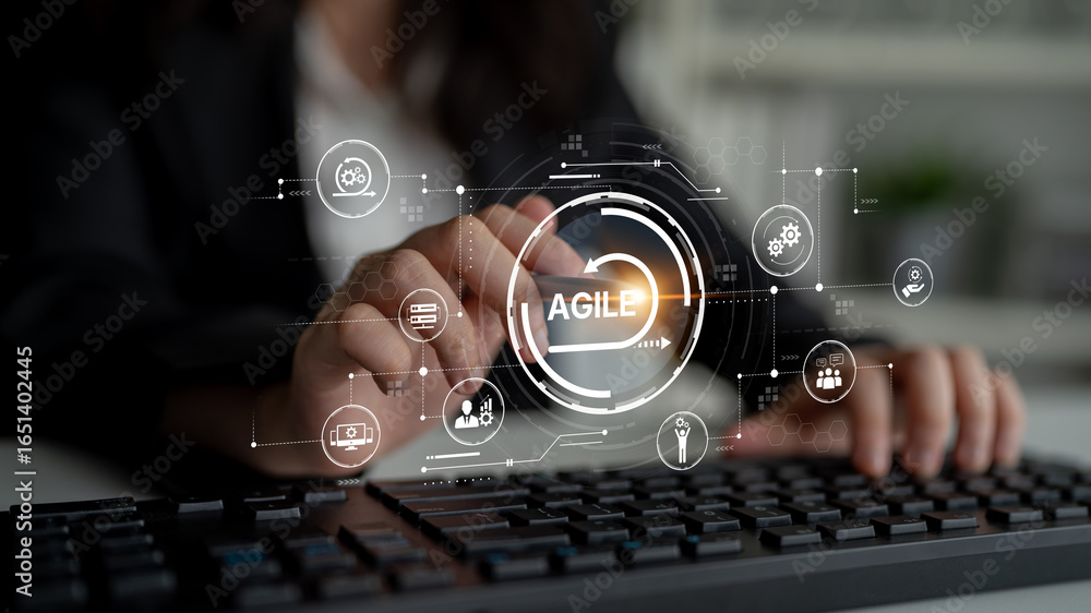Poster agile project management using teams and agile planning for agile development. agile enables flexibi