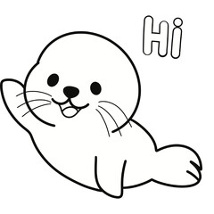 Seal cute animal black and white line clipart