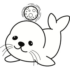 Seal cute animal black and white line clipart