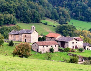 Fototapeta premium Rustic village nestled in a valley