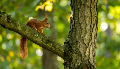 Obraz premium Squirrel on tree branch, nature scene
