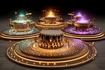 Illuminated drum sets with golden fantasy design high resolution picture