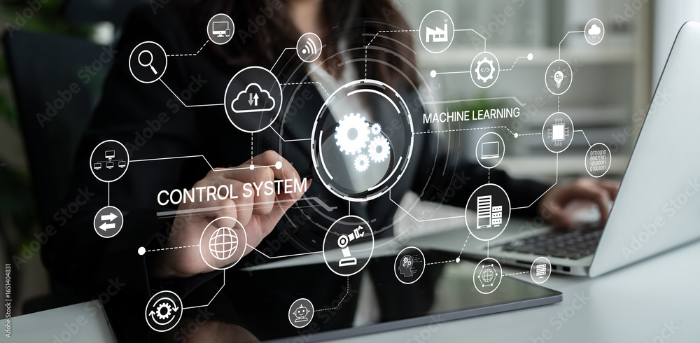 Poster modern automation drives workflow efficiency by connecting systems, people, and data. with intellige