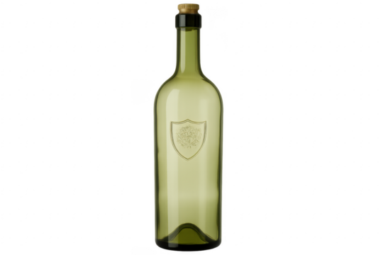 Green Wine Bottle with Gold Crest and Transparent Background