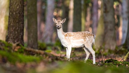 Fawn in forest, sunny day