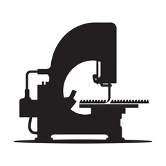 Black silhouette of a metal cutting bandsaw machine. Vector black silhouette. with white background