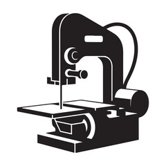 Black silhouette of a metal cutting bandsaw machine. Vector black silhouette. with white background