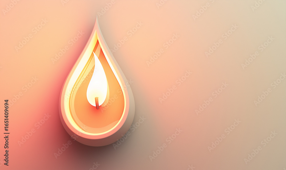 Fototapete abstract flame design in a teardrop shape with a warm, glowing effect on a soft gradient background.