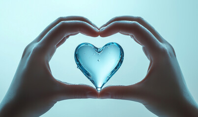 Fototapeta premium Image of hands forming a heart shape around a water-filled heart, symbolizing love and purity.