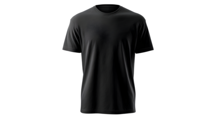 A basic black t-shirt mockup shown from the front, with no logos or text, ideal for apparel design, isolated on a white background