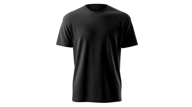 A basic black t-shirt mockup shown from the front, with no logos or text, ideal for apparel design, isolated on a white background