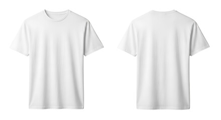 Front and back view of a blank white tshirt isolated on transparent background
