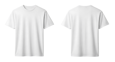 Front and back view of a blank white tshirt isolated on transparent background
