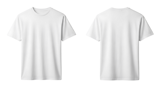 Front and back view of a blank white tshirt isolated on transparent background