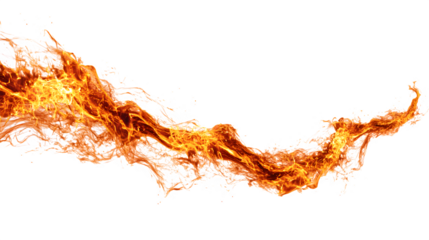 A bold, fiery reddish flame streak curving across the frame with glowing highlights, isolated on a white background
