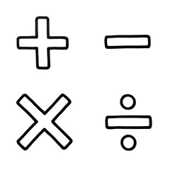 Fototapeta premium Plus, Minus, Multiply, Divide Symbols: Math Signs, Arithmetic Operators, Calculation Icons, Black and White, Graphic Design Elements