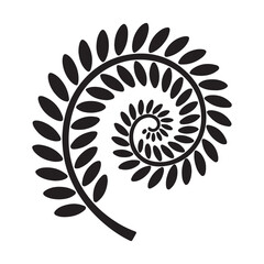 Silver Fern Koru Minimalist Black Vector Design Graphic Element. Vector black silhouette. with white background © Nargis