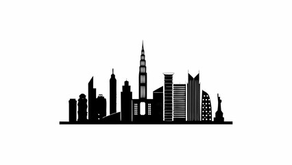 Naklejka premium Silhouette of a city skyline featuring various buildings and structures against a white background design view | editable eps vectors