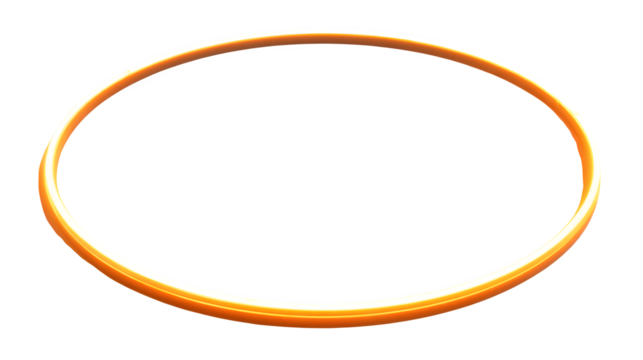 A circular orange neon frame, shining brightly and casting a gentle glow, isolated on a white background