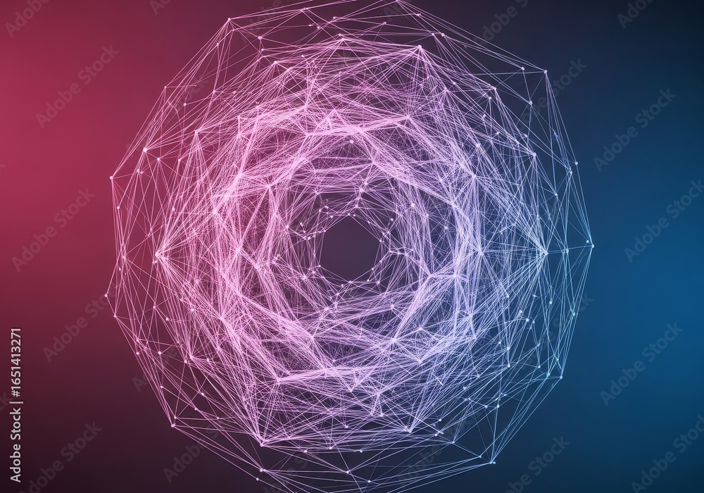 Poster pink and blue network data visualization - abstract data visualization, network connections, technol