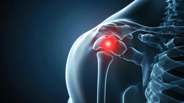 Joint pain visualization: shoulder ache, red highlight, injury zone, tension area, function disruption, daily challenge, upper limb limitation, nerve response, structural damage, muscular fatigue