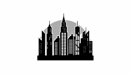 Obraz premium Silhouette of a city skyline with various buildings against a gray circle on a white background scene | editable eps vectors