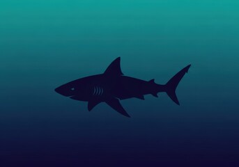 Obraz premium A dark silhouette of a shark swimming in the deep blue ocean, conveying a sense of mystery and power