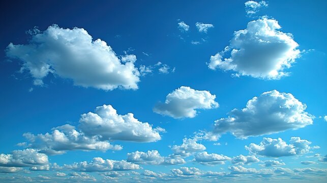 Clear Blue Sky with Fluffy White Clouds