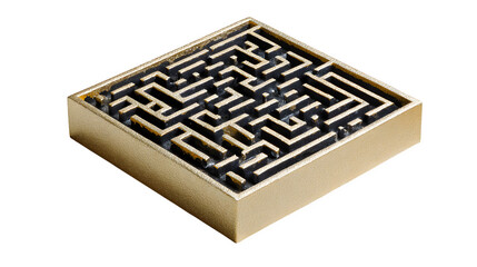 A compact square maze with both entry and exit points, designed for a logic game, isolated on a white background