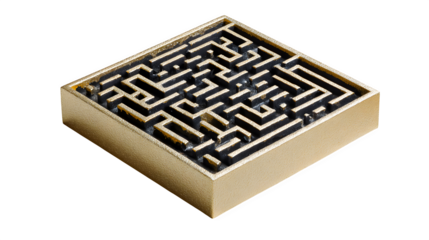 A compact square maze with both entry and exit points, designed for a logic game, isolated on a white background