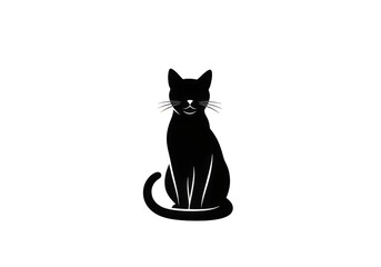 A black cat silhouette sitting elegantly, isolated on a transparent background