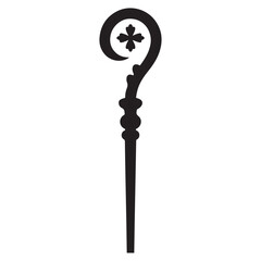  Crosier staff bishop religious symbol christianity faith. Vector black silhouette. with white background
