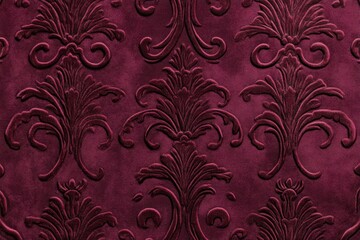 Rich burgundy embossed damask pattern texture background