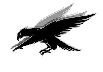 Obraz premium Silhouette of a black eagle in flight, isolated on a transparent background, with wings spread wide