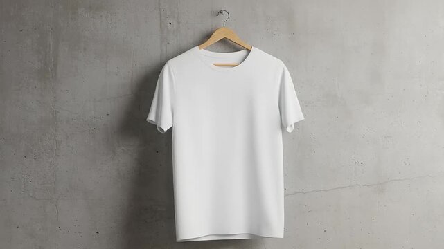 Plain white t-shirt hanging on a concrete wall