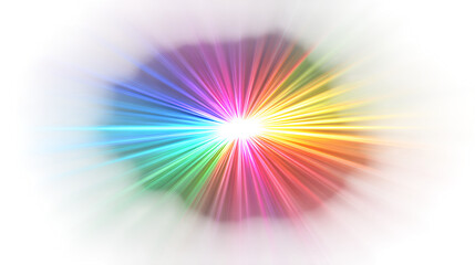 A dramatic burst of saturated neon rainbow light rays radiating from the center, isolated on a white background