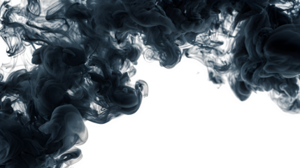 A dramatic frame of swirling dark smoke, forming a mysterious border, isolated on a white background