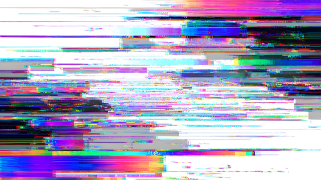 A faded overlay of digital glitch lines and static, adding a tech-inspired effect, isolated on a white background
