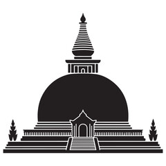 Naklejka premium Sri lankan stupa buddhist temple icon symbol. Vector black silhouette. with white background