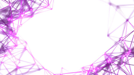 Vibrant purple network of glowing lines and nodes forms a futuristic abstract frame