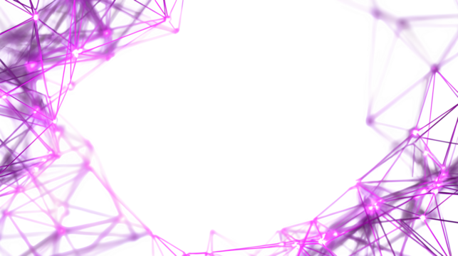 Vibrant purple network of glowing lines and nodes forms a futuristic abstract frame