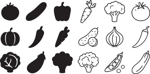 Simple Black and White Vegetable Icons
