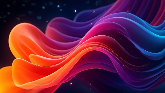 Vibrant flowing abstract waves of color with a dark background and subtle sparkles