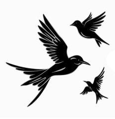 Minimalist flying bird tattoo set isolated silhouette PNG